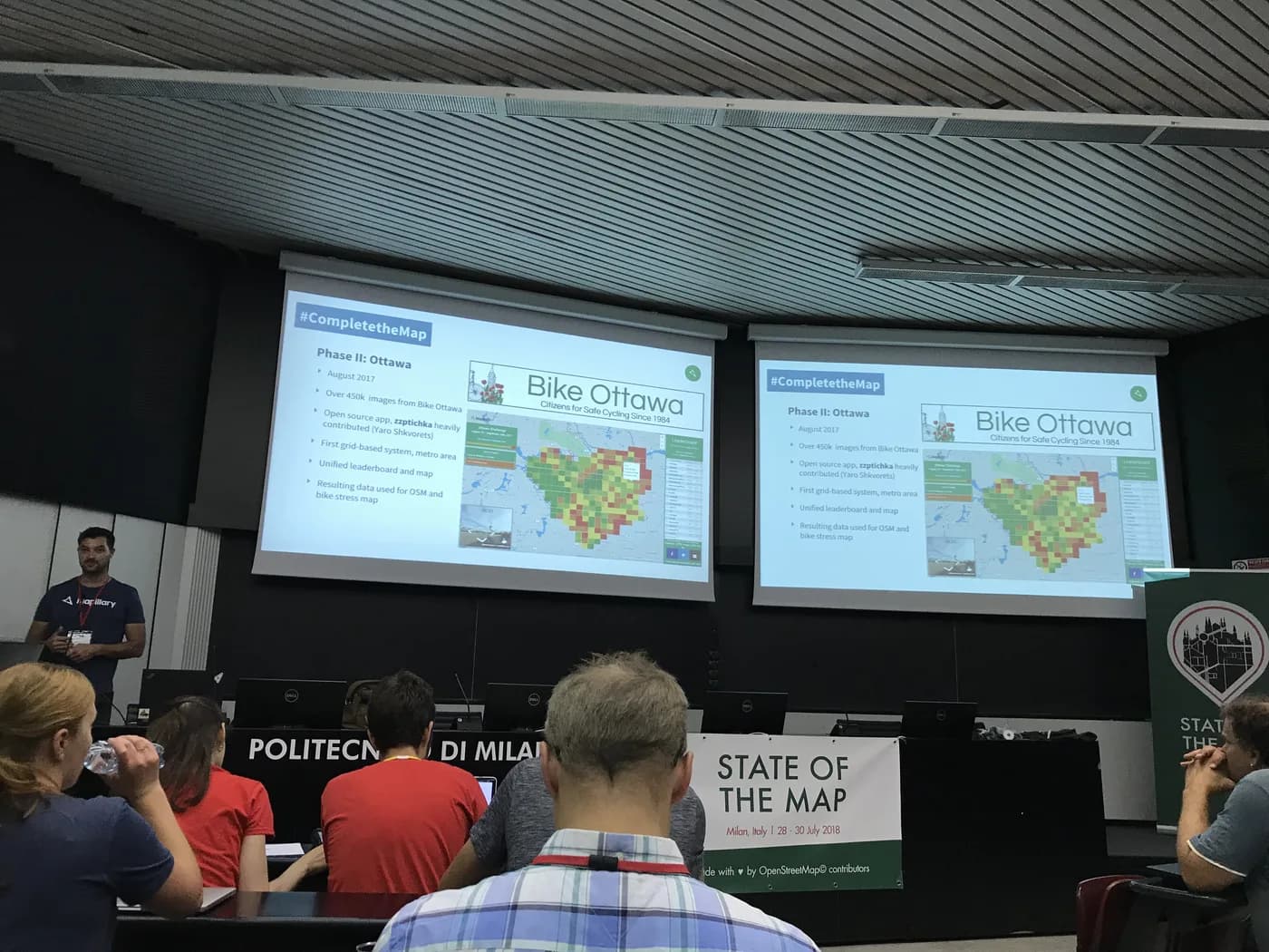A main-room State of the Map presentation about Complete the Map and Bike Ottawa.